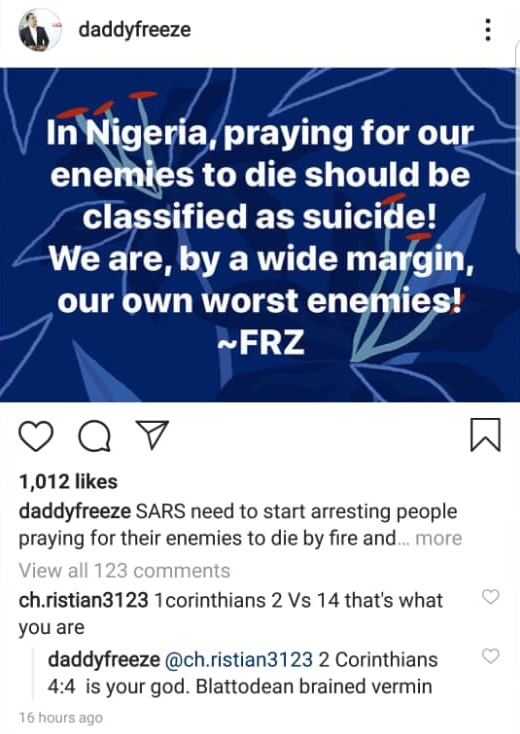SARS should arrest people praying for enemies to die – Daddy Freeze says