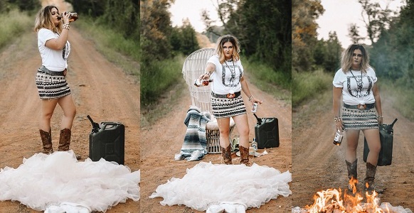 Lady burns her wedding dress as she walks out of her marriage in style (photos)