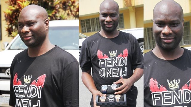 Untroubled ?? Mompha was all smiles after he was arrested (Video)