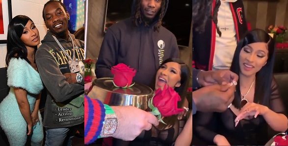Watch lovely moment Offset surprised Cardi B with a huge ‘titanic’ diamond ring on her 27th birthday (Video)