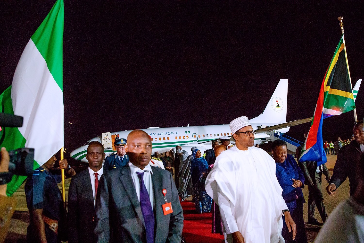 Xenophobia : President Buhari arrives South Africa. (Photos)