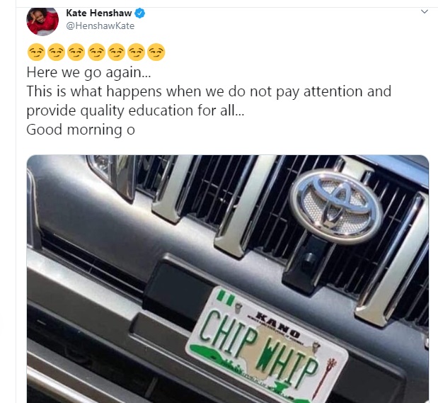 Kate Henshaw mocks Kano ‘Chief Whip’ over ‘Chip Whip’ number plate.