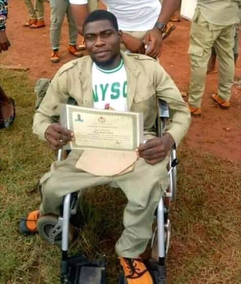 Physically-challenged man completes his NYSC, shows off his certificate (photos)